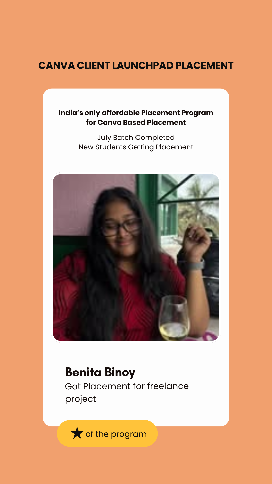 Benita Binoy, first paid project through the Wabbithire Canva initiative